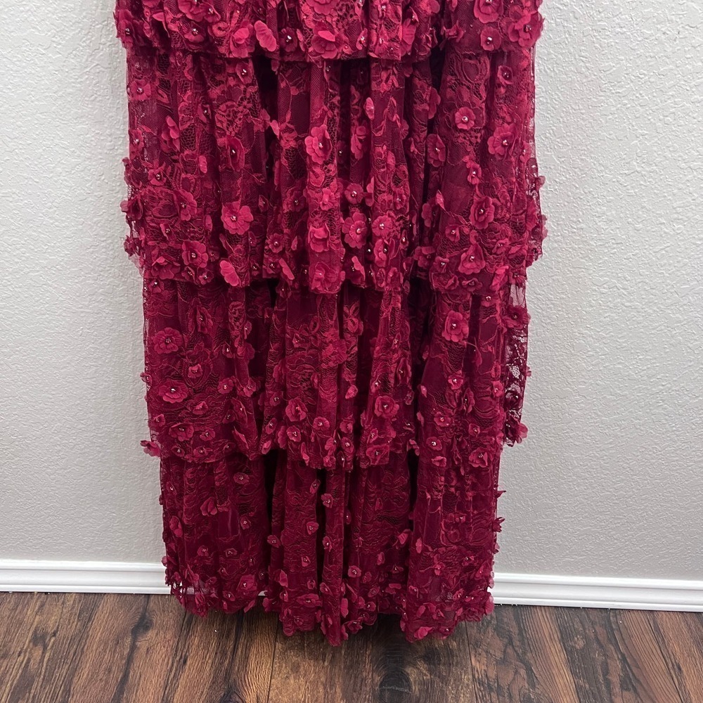NEW $698 MAC DUGGAL 67710 BURGUNDY FLORAL RUFFLED TIERED SLEEVELESS GOWN Sz 10 - Picture 7 of 16
